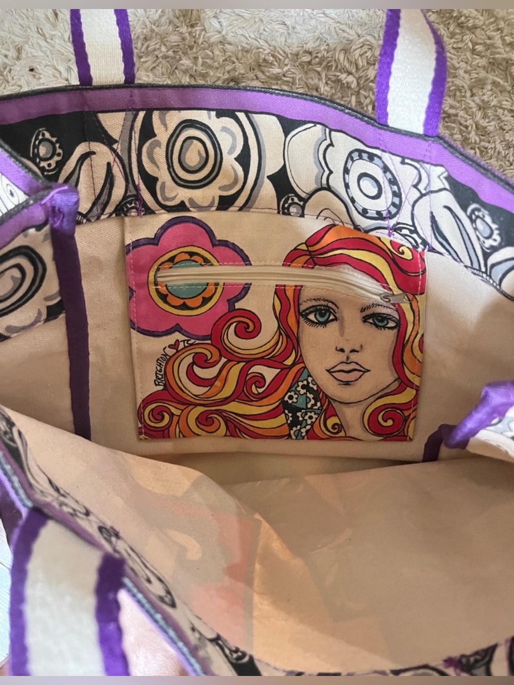 Brighton LOVE Groove II Tote “LOVE' Multi Color Tom Clancy Printed Canvas Bag - Picture 7 of 7